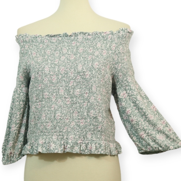 Loft Beach Floral Smocked Ruffle Off Shoulder Boho Top - Picture 5 of 12